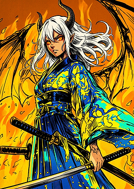 Demon Samurai Girl with Katana