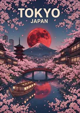 Tokyo Japan Cherry Blossom Travel Poster