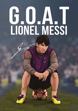 Lionel Messi G.O.A.T. Soccer Poster