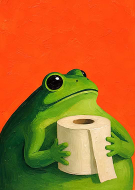 Cute Frog Holding Toilet Paper