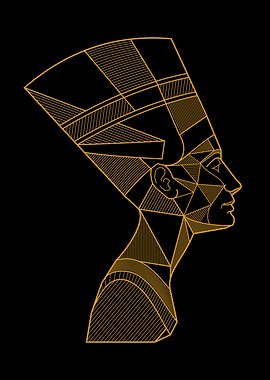 Geometric Gold Nefertiti Portrait