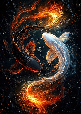 Yin Yang Koi Fish Fire Water