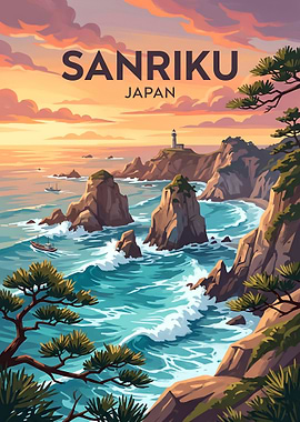 Sanriku Coastline at Sunset Japan