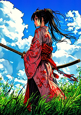 Anime Samurai Girl in Field