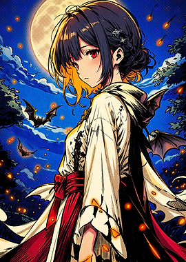 Anime Girl Under Full Moon