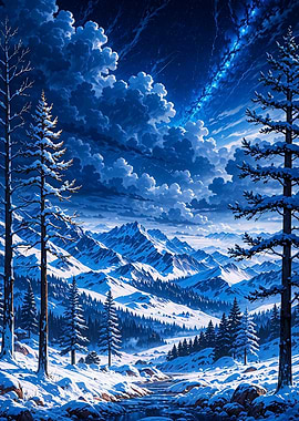 Starlit Snowy Mountain Landscape