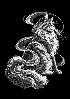 Engraved Style Majestic Cat Illustration