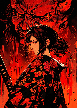Demon Samurai Girl with Katana