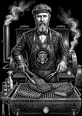Rutherford B. Hayes Presidential Pitmaster Barbecue Illustration