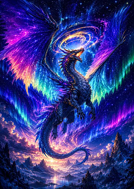 Cosmic Dragon Soaring Above Mountains