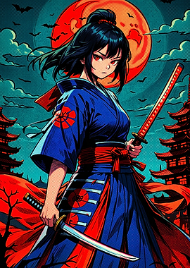 Anime Samurai Girl with Dual Katanas