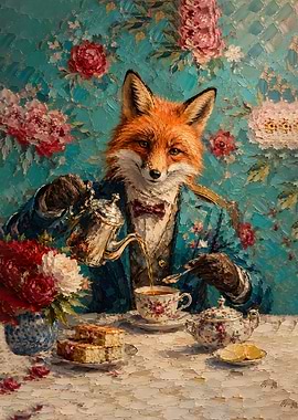 Red Fox High Tea Oil Painting