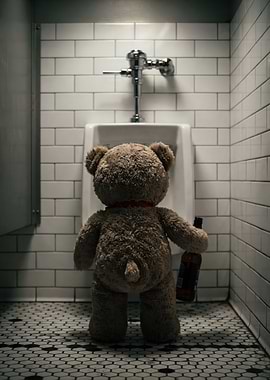 Teddy Bear at a Urinal