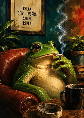 Relaxed Frog Smoking in Armchair