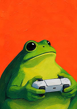 Cute Frog Playing Video Games