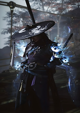 Mystical Samurai Warrior with Blue Aura