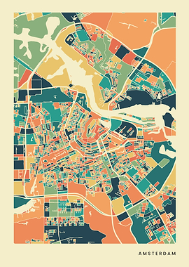 Amsterdam Colorful Retro City Map
