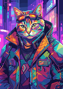 Cyberpunk Neon Cat Portrait