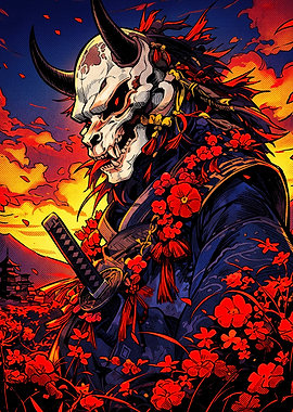Oni Samurai Mask Warrior Illustration