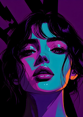 Retro Cyberpunk Neon Portrait Anime Girl