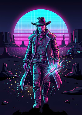 Synthwave Cowboy in Neon Desert