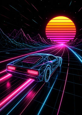 Retro Synthwave Wireframe Sports Car