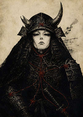 Silent Dark Samurai in Crimson Cords