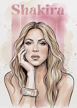 Shakira Watercolor Portrait Illustration
