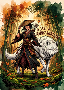 Warrior and Wolf in Bamboo Forest