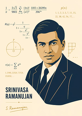 Srinivasa Ramanujan Mathematical Portrait Poster