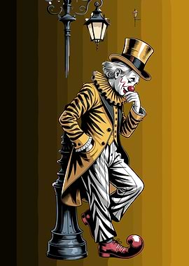 Pensive Clown Leaning on Lamp Post