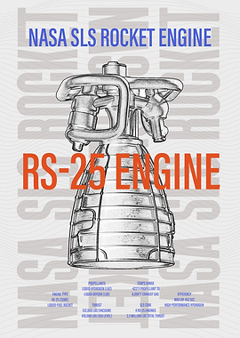 NASA SLS RS-25 Rocket Engine Blueprint - Artemis Moon Launch