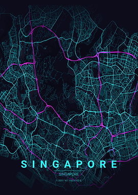Neon Singapore City Map Art