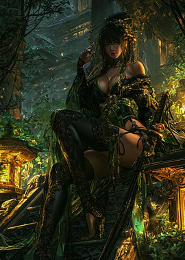 Elegant Warrior in Enchanted Forest