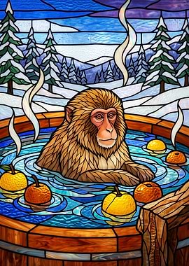 Stained Glass Snow Monkey Hot Spring
