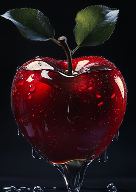 Glossy Red Apple with Water Droplets