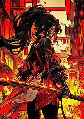 Anime Warrior with Flaming Katana