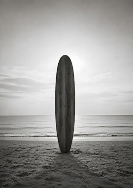 Wooden Longboard Surfboard in the Sand