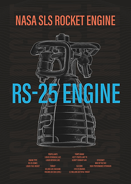 NASA SLS RS-25 Rocket Engine Poster - Artemis Moon Launch