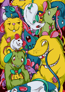 Colorful Cartoon Rat Crowd Illustration