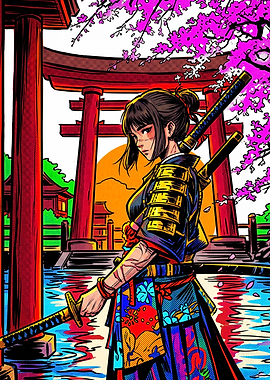 Samurai Warrior at Torii Gate