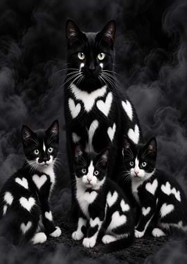 Black and White Heart Pattern Cats
