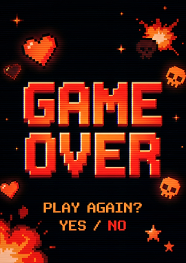 Retro Pixel Art Game Over Screen