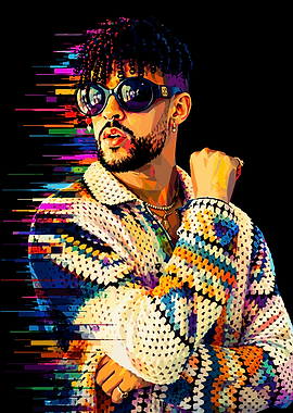 Bad Bunny Glitch Art Portrait