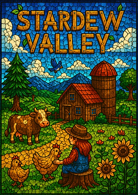 Stardew Valley Stained Glass Farm Scene
