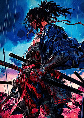Samurai Warrior in the Rain