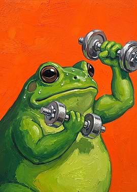 Strong Frog Lifting Dumbbells