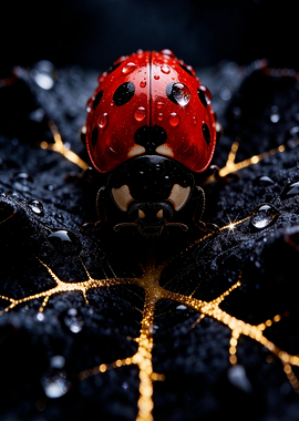 Macro Ladybug on Dark Leaf