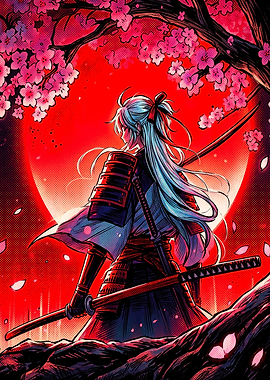 Samurai Warrior Under Cherry Blossoms