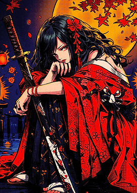 Anime Girl with Katana and Kimono